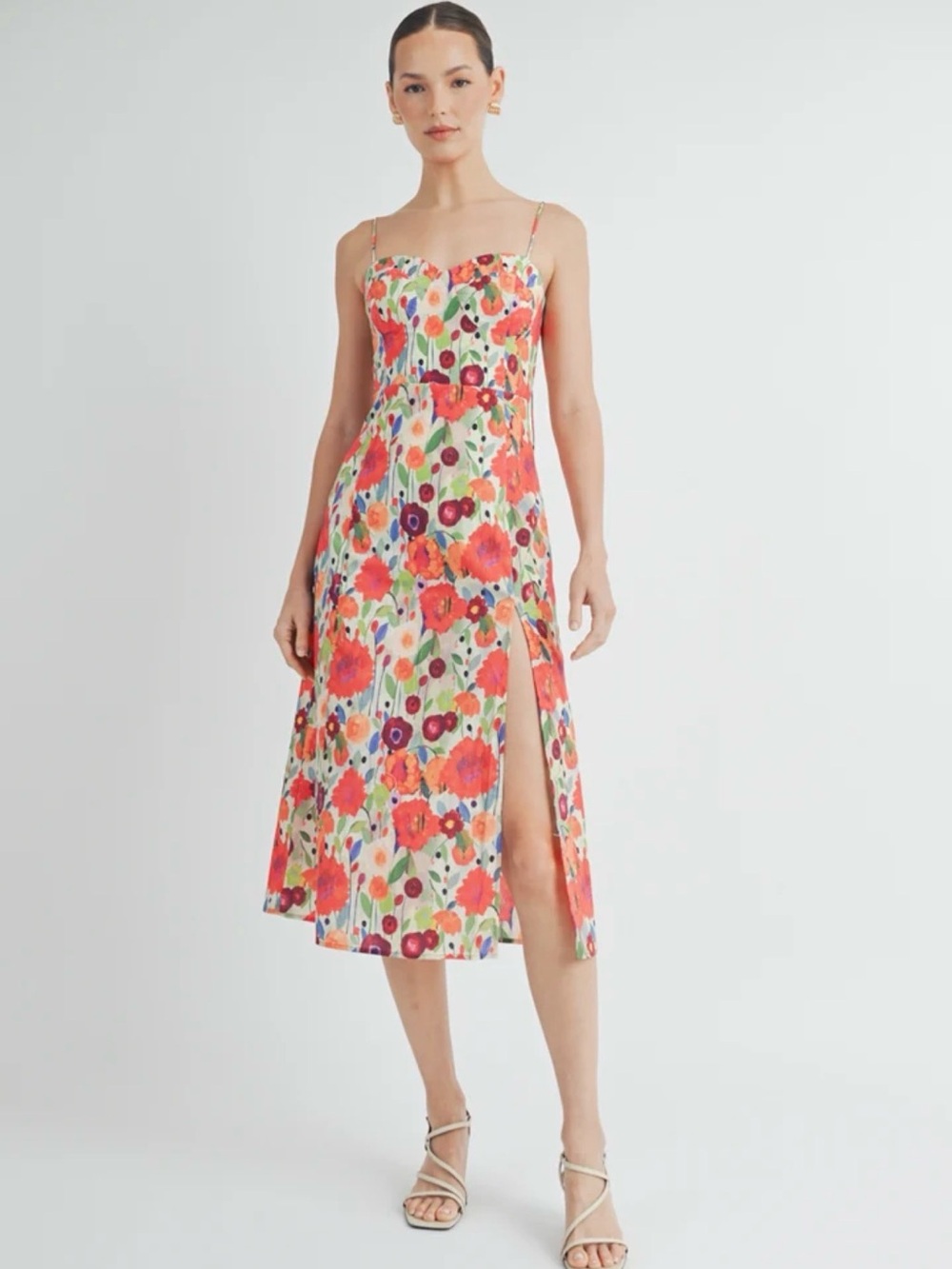 Floral Tie-Shoulder Sundress in Red and Multicolor